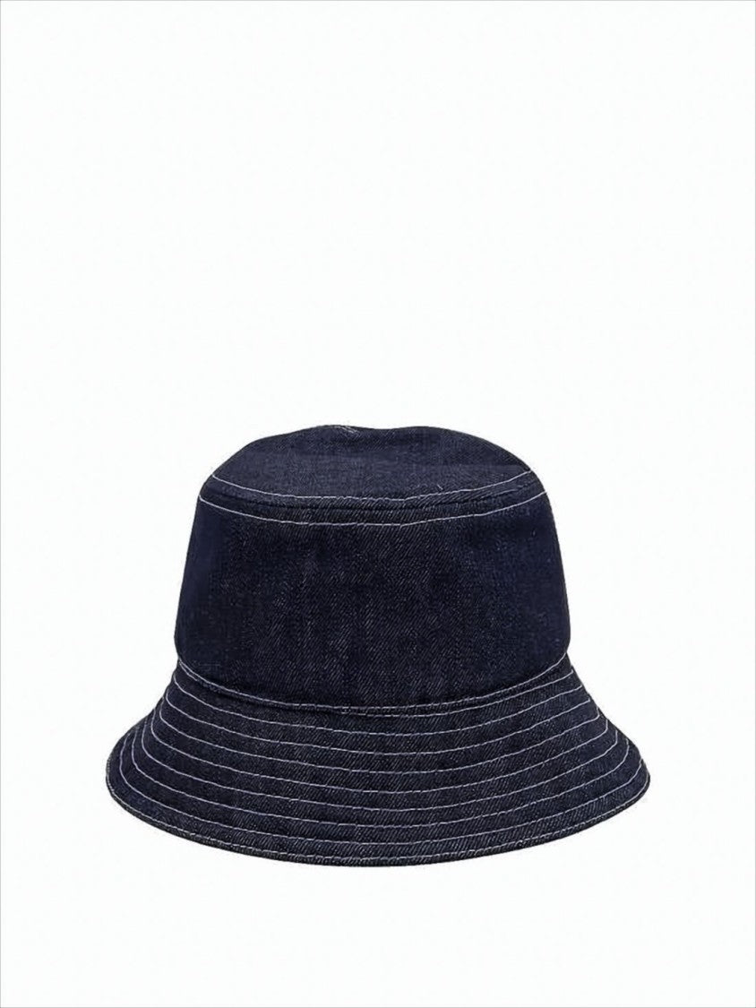 Navy Cotton Bucket Hat with Geometric Logo Embroidery