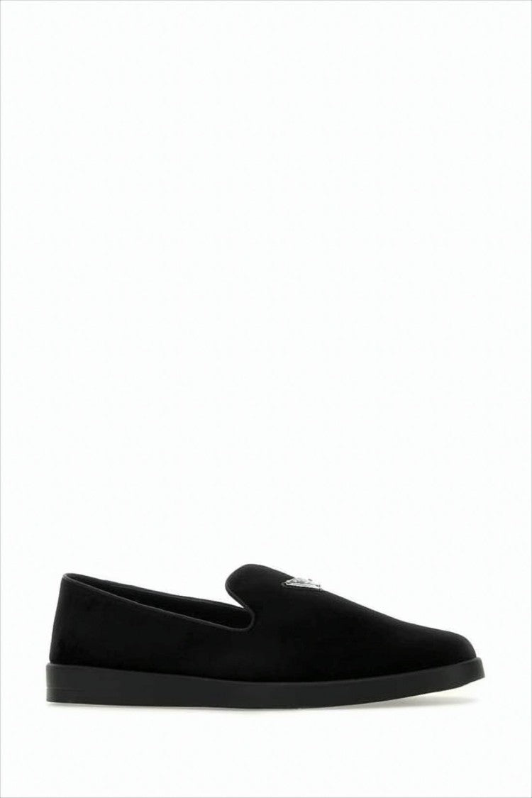 Suede Black Loafers With Minimalist Design And Subtle Emblem