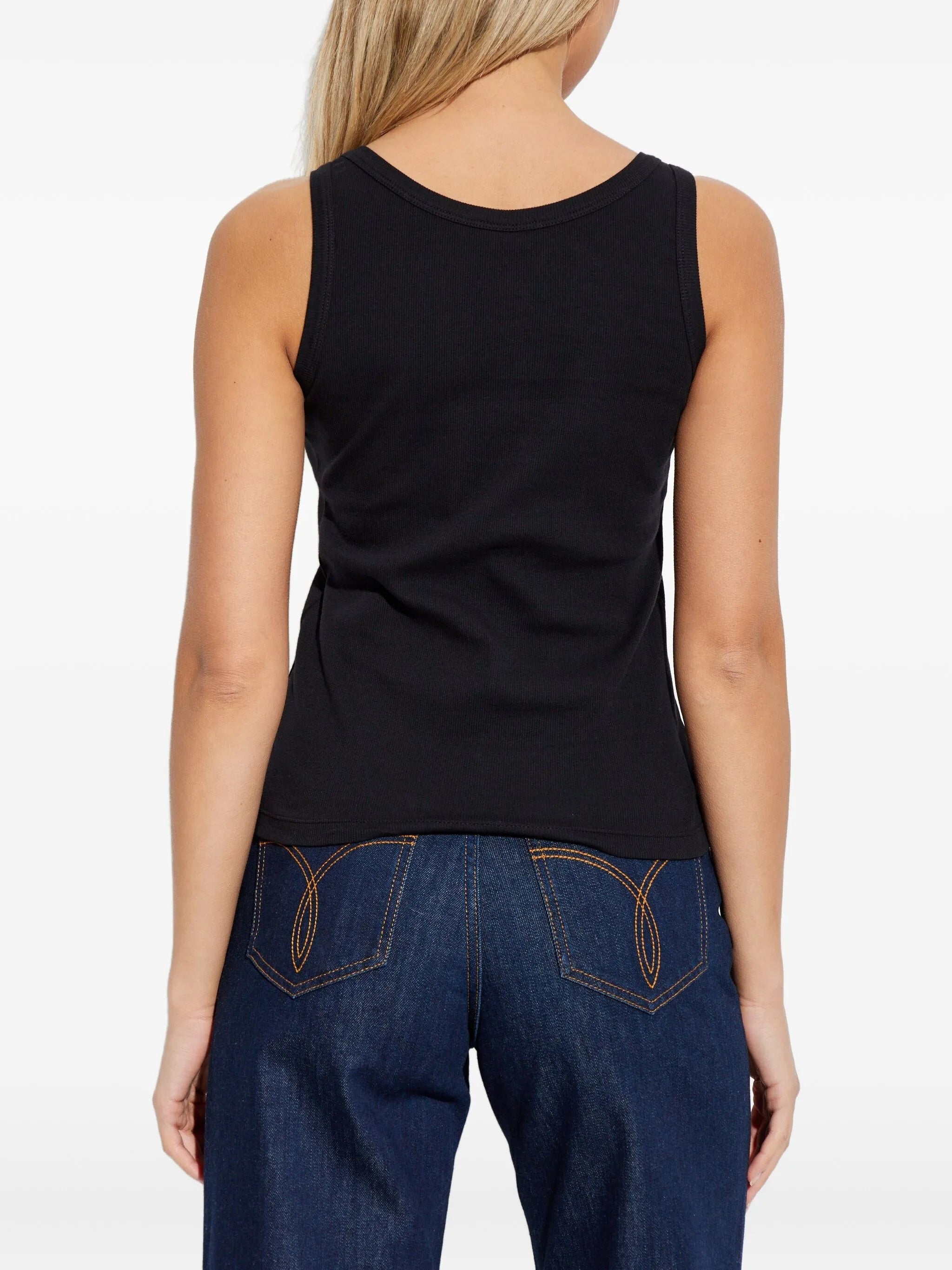 Black Fitted Text Patch Cotton Top