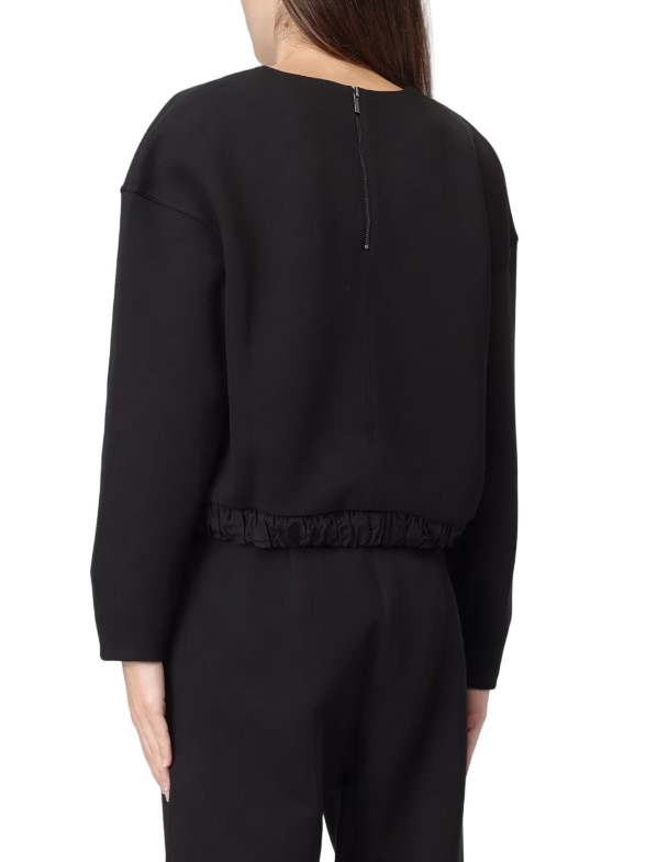 Crewneck Knit Sweater with Ruffled Trim