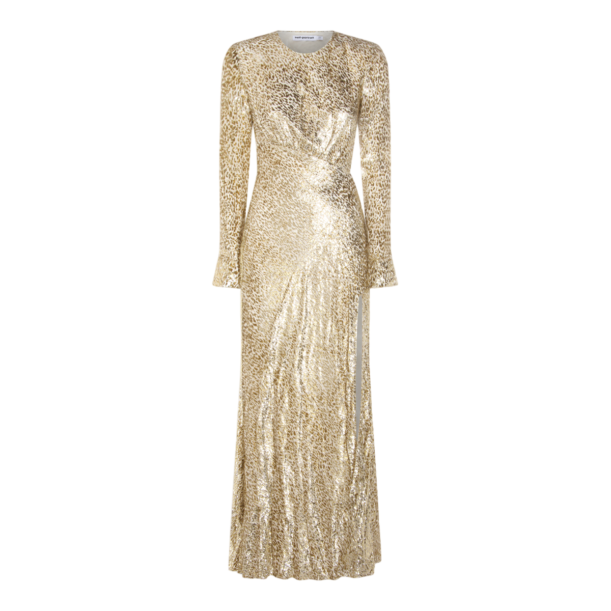 Floor-Length Gold Sequin Dress with Animal Print