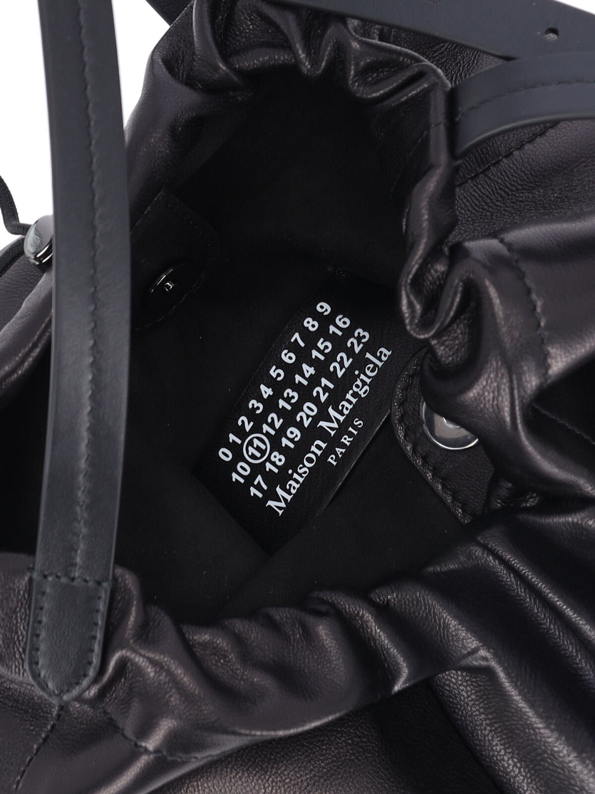 Black Lambskin Bucket Bag with Adjustable Drawstring