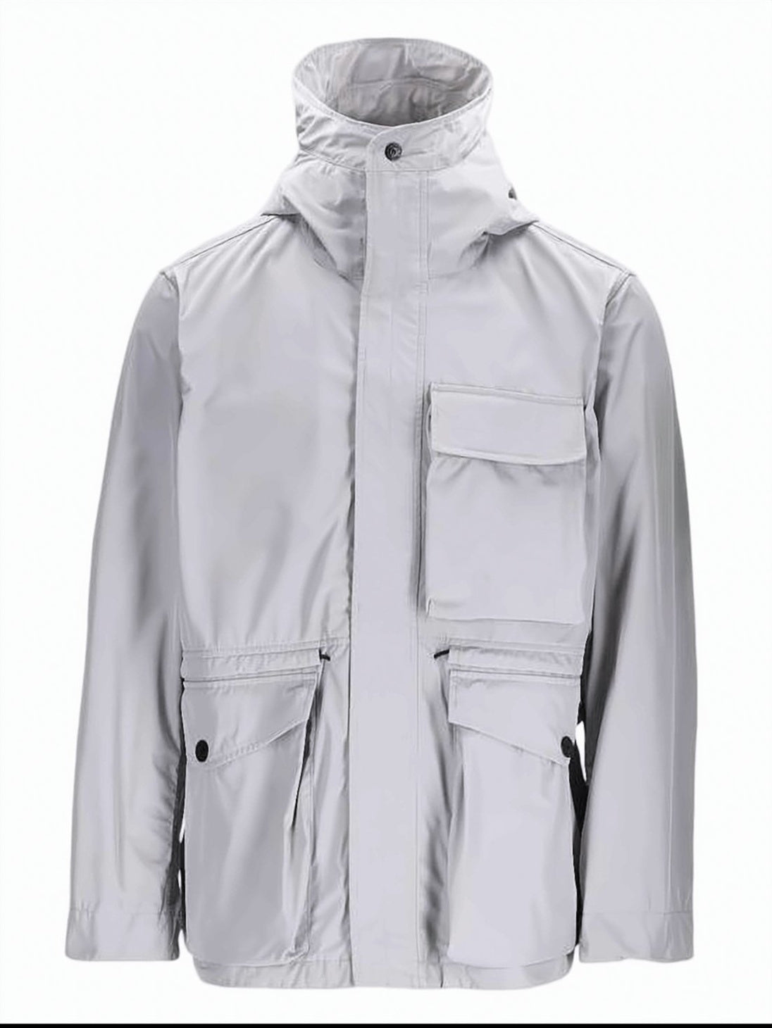 High-Collar Casual Jacket with Concealed Zip Closure