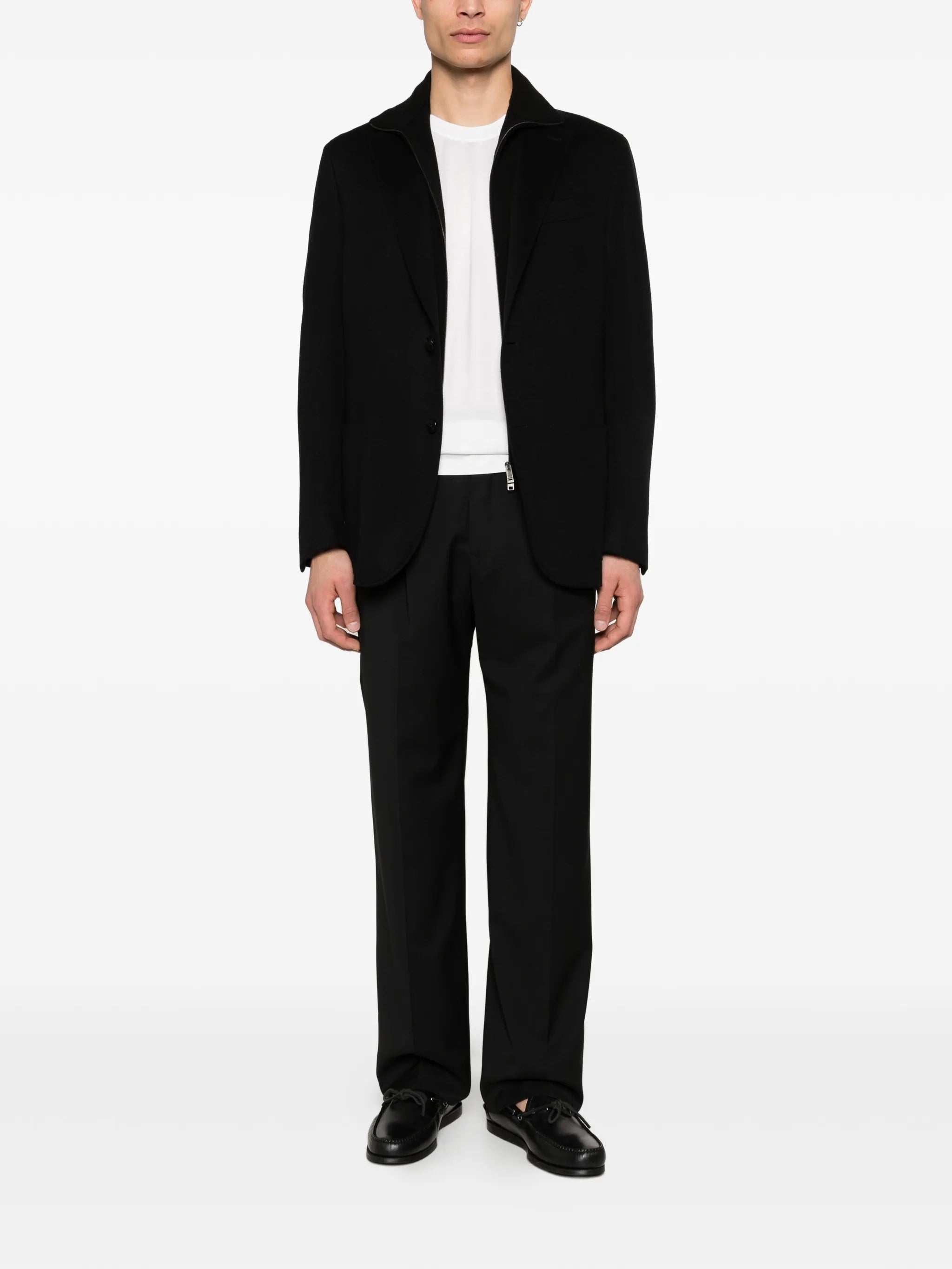 Black Straight-Leg Structured Fabric Trousers