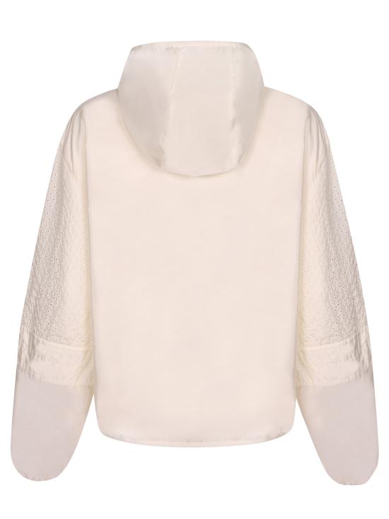 Cropped White Jacket With Perforated Detailing And Hood