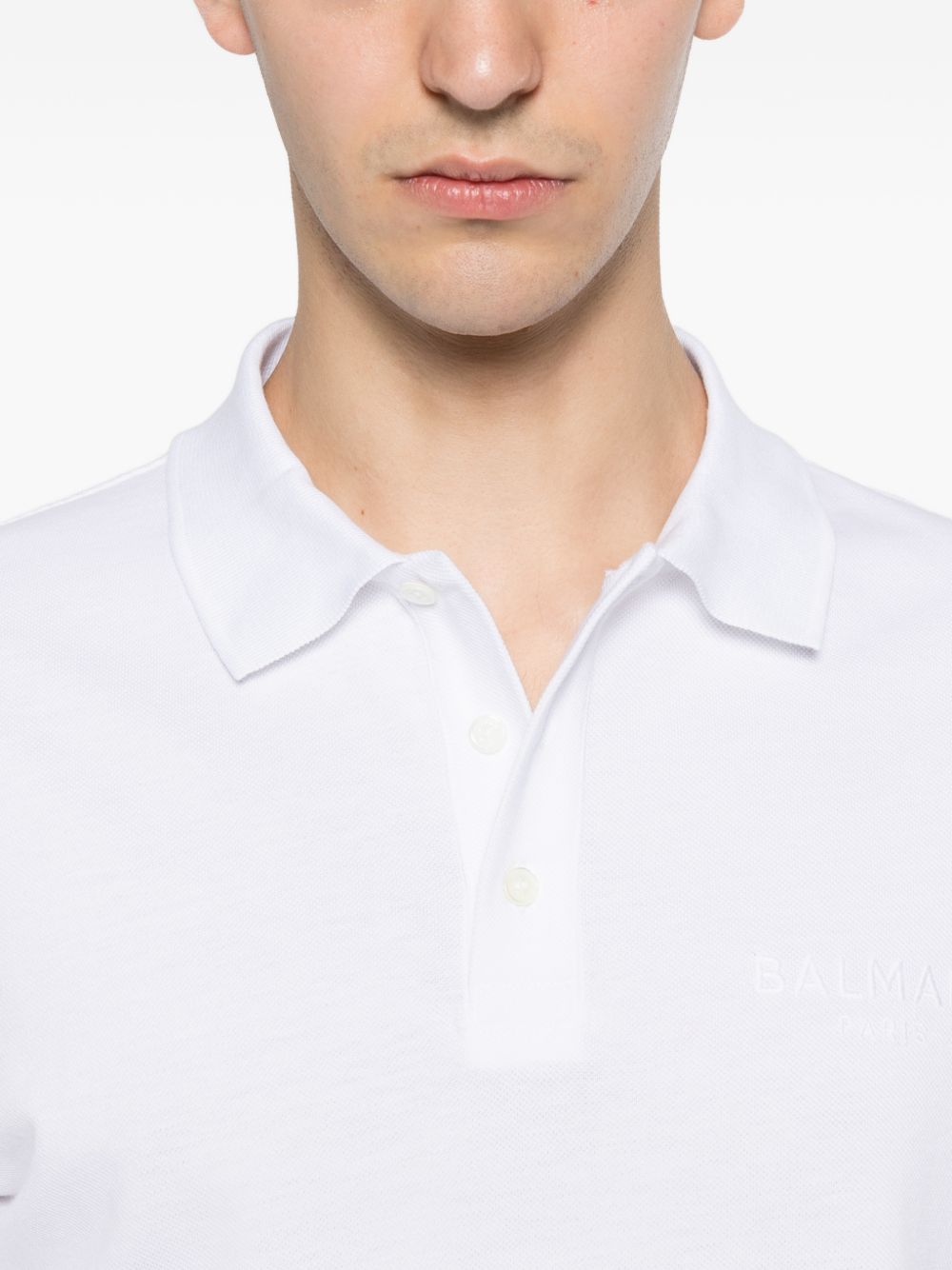 White Piqué Texture Embroidered Logo Polo
