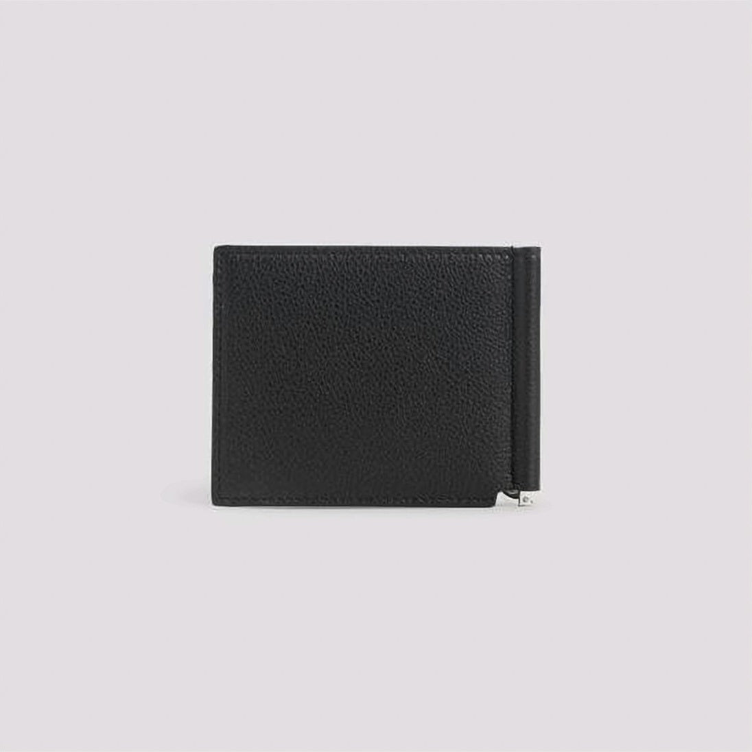 Textured Black Calf Leather Money Clip Bifold Wallet