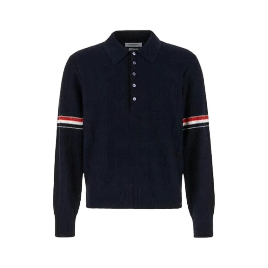Wool Long-Sleeve Polo Shirt with Horizontal Stripes