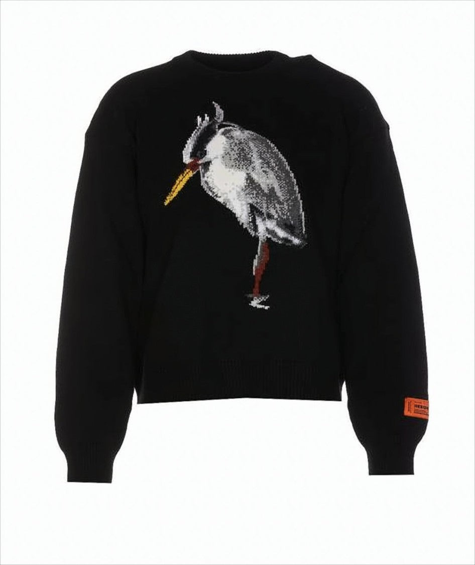 Heron Bird Graphic Sweater With Classic Crew Neckline