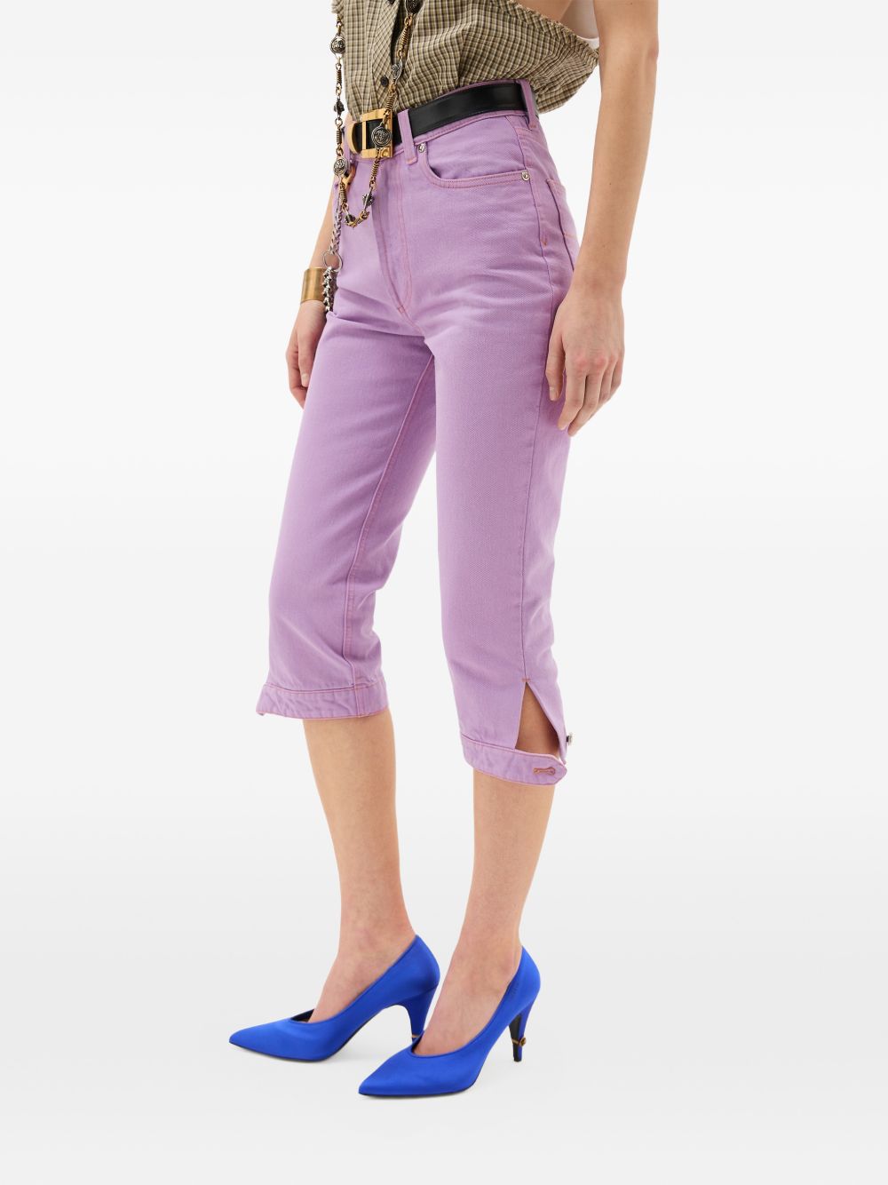 Cropped Slim Fit Jeans With Rolled Hems And Button Detail