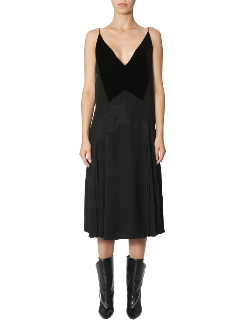 Midi Dress With Velvet Neck Detail