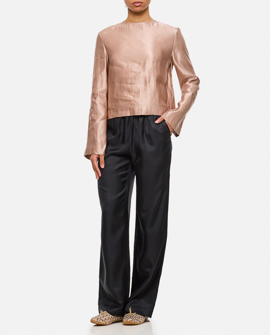 Silk And Linen Round Neck Blouse