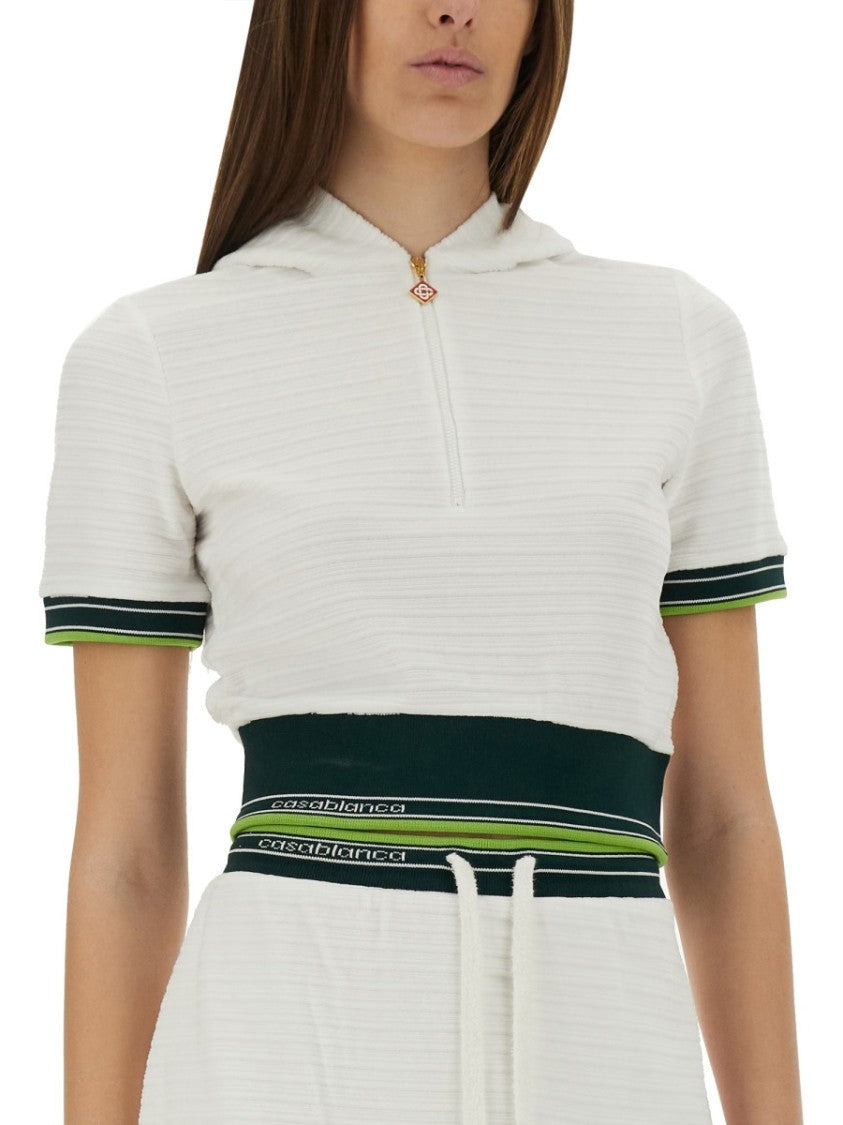Cropped Tennis Shirt With Zip-Up Front