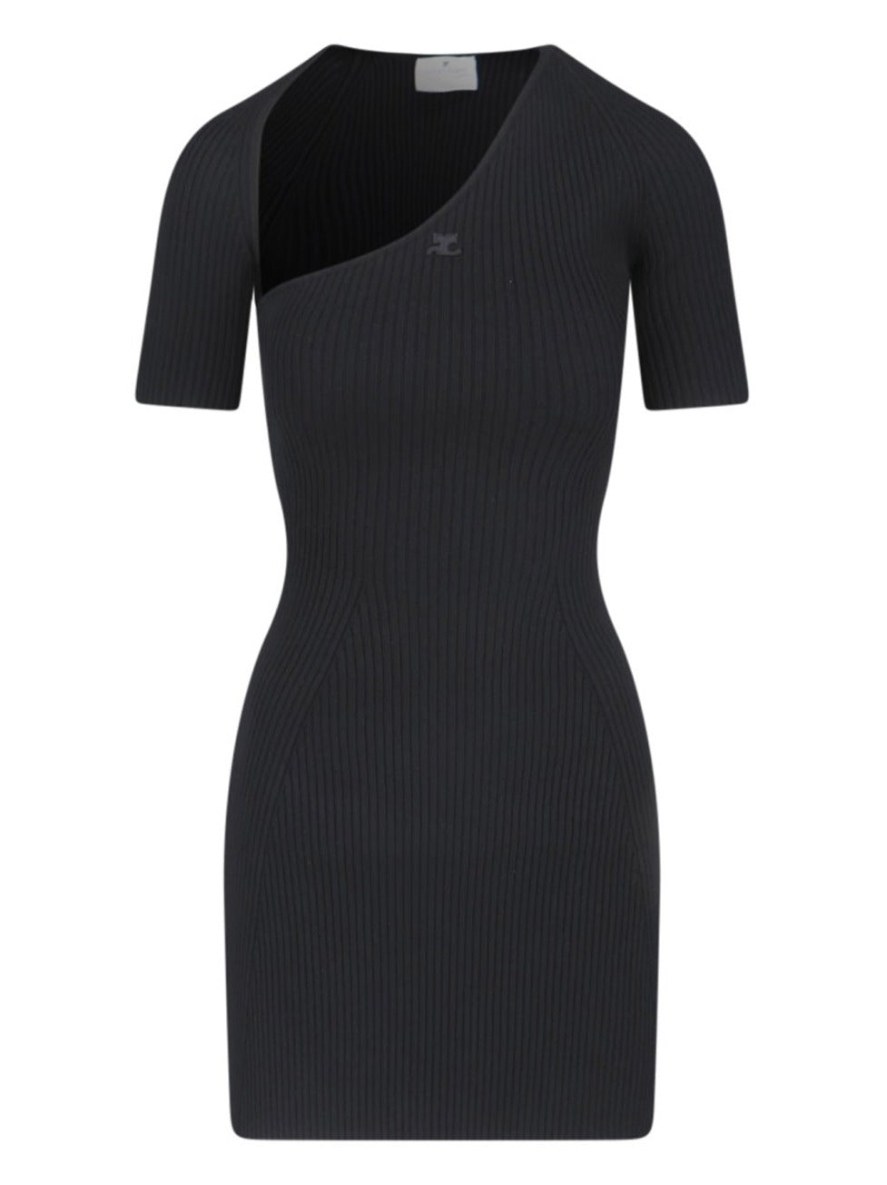 Slash Mini Dress In Black Fabric Ribbed Knit