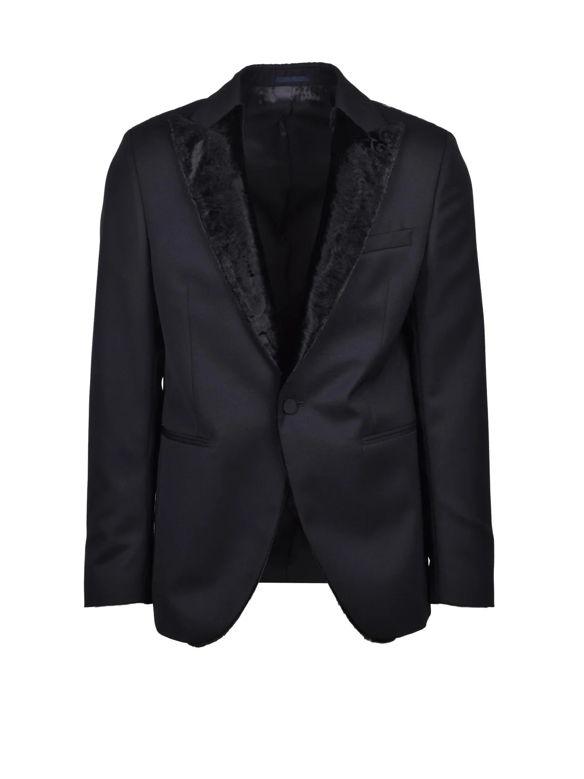 Black Virgin Wool Men's Velvet Tuxedo Jacket