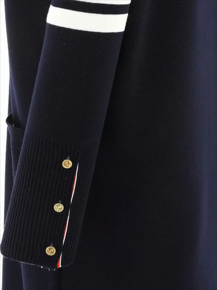 Merino Wool Long Cardigan with Deep V-Neckline and Gold-Tone Buttons