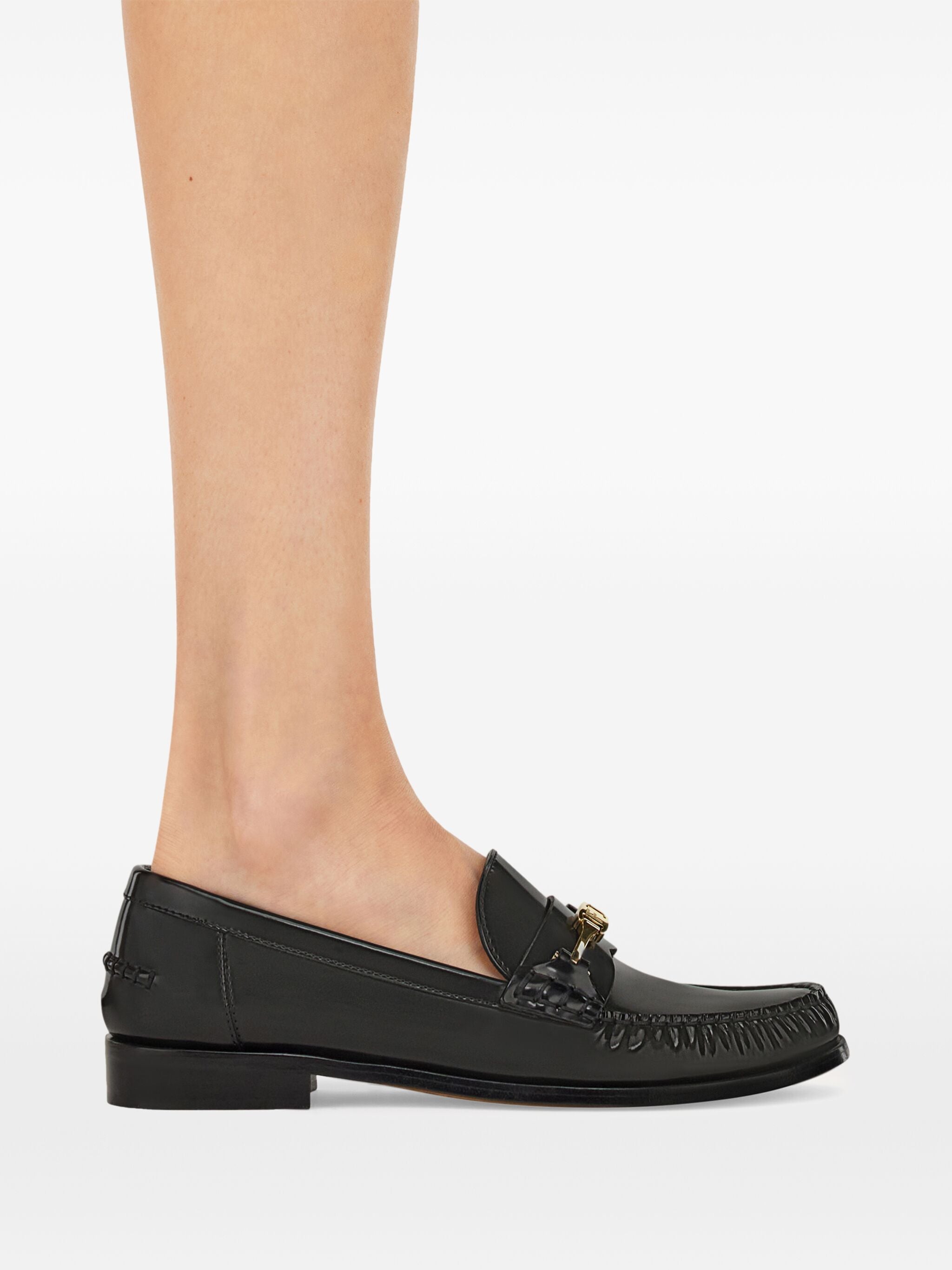 Black Harry Stitched Apron Front Loafers