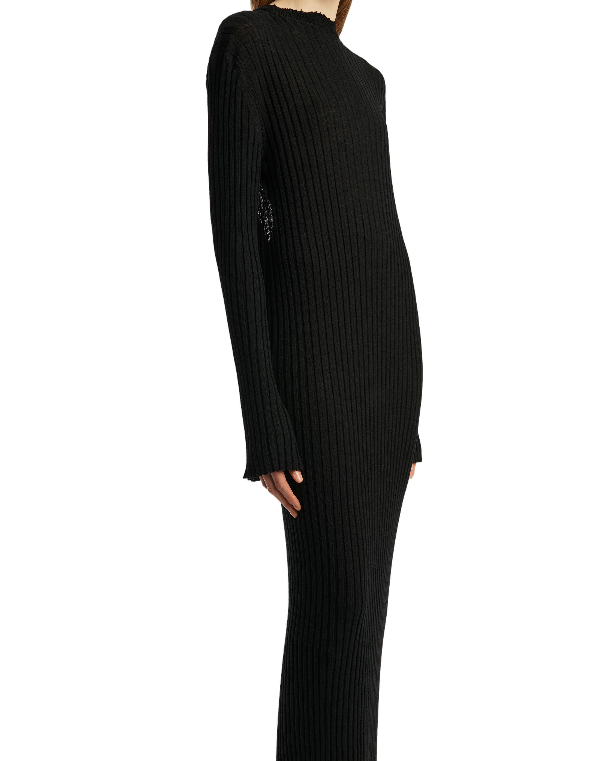 Ribbed Knit Midi Dress With Scalloped Edges