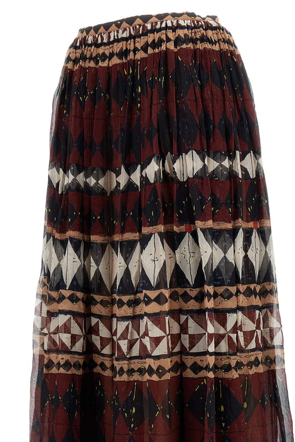 Asymmetrical Pleated Maxi Skirt With Geometric Print