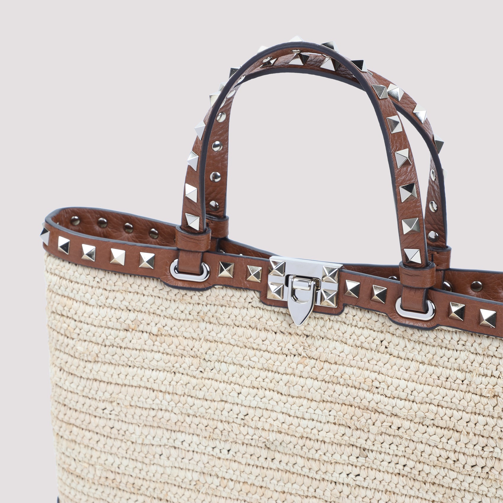 Woven Straw Tote Bag With Leather Trim