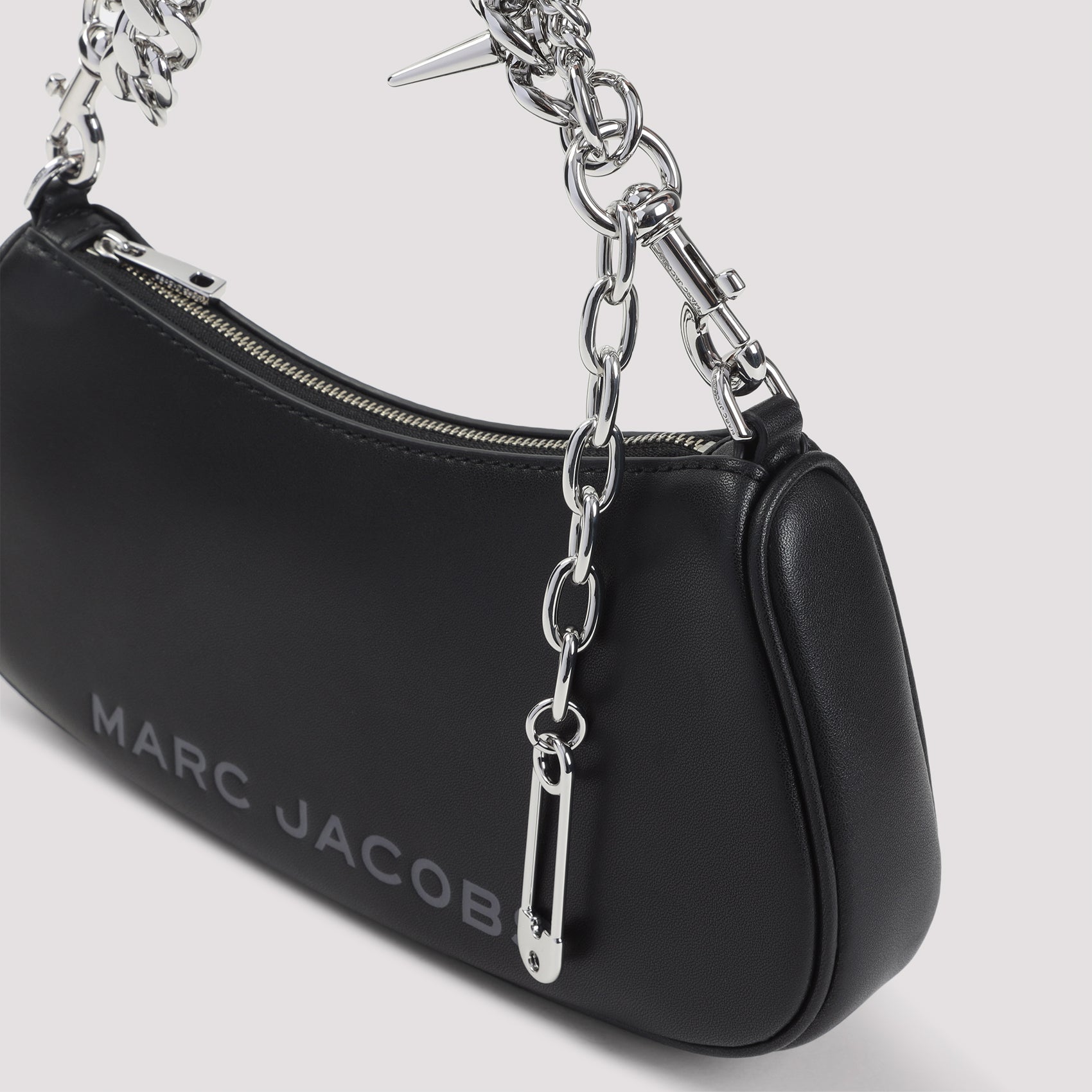 Curved Black Leather Shoulder Bag
