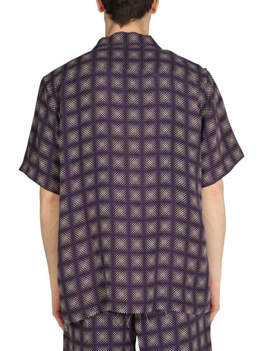 Check Print Shirt With Bowling Collar