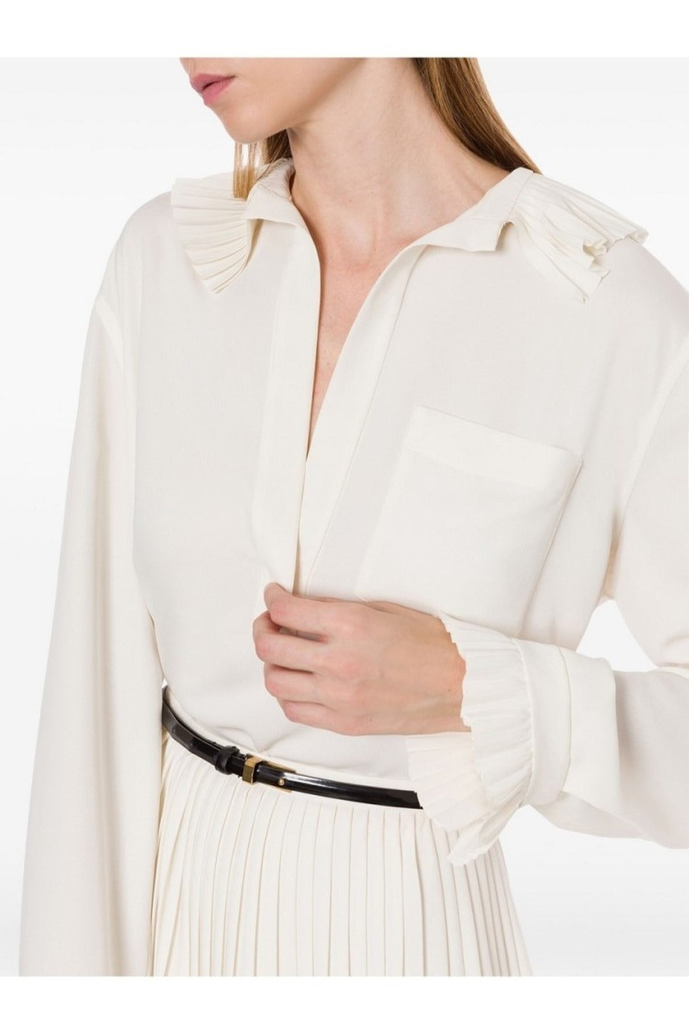 Relaxed Fit White Shirt With Pleated Detailing