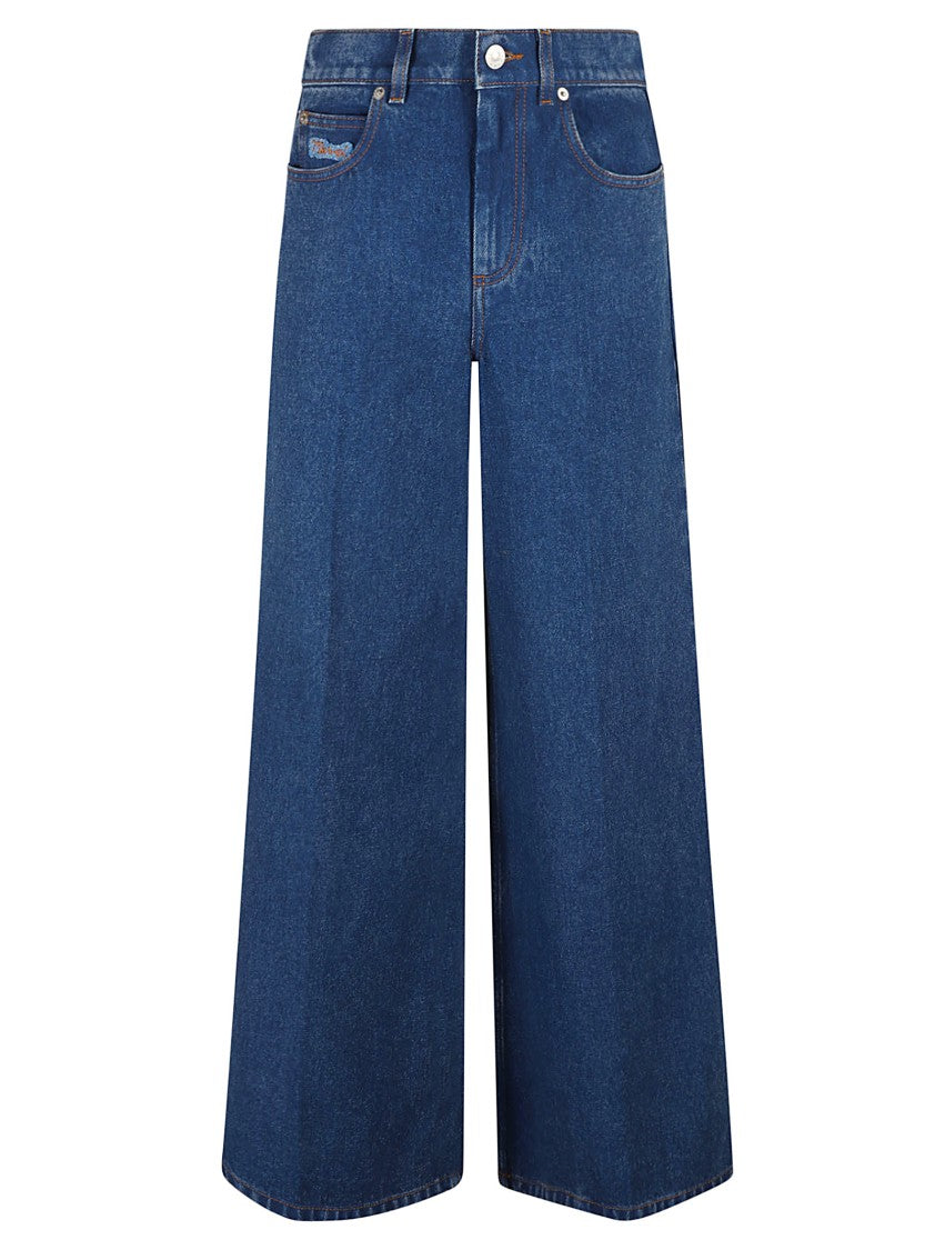 High-Waisted Wide-Leg Jeans With Embroidered Logo