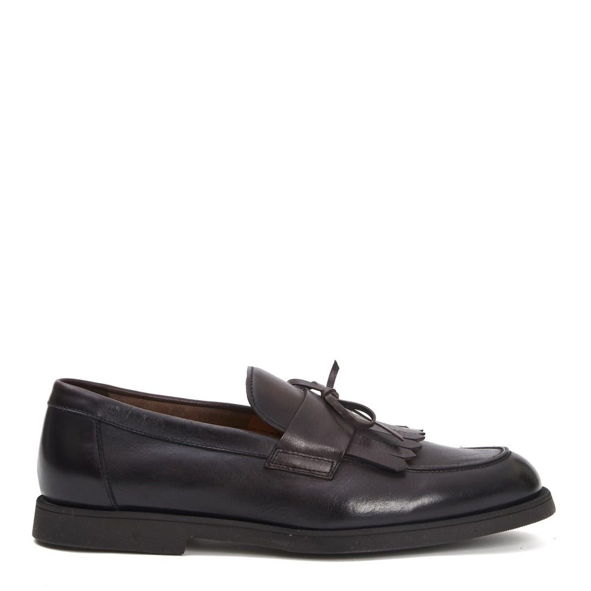 Brown Leather Moccasins With Decorative Fringe