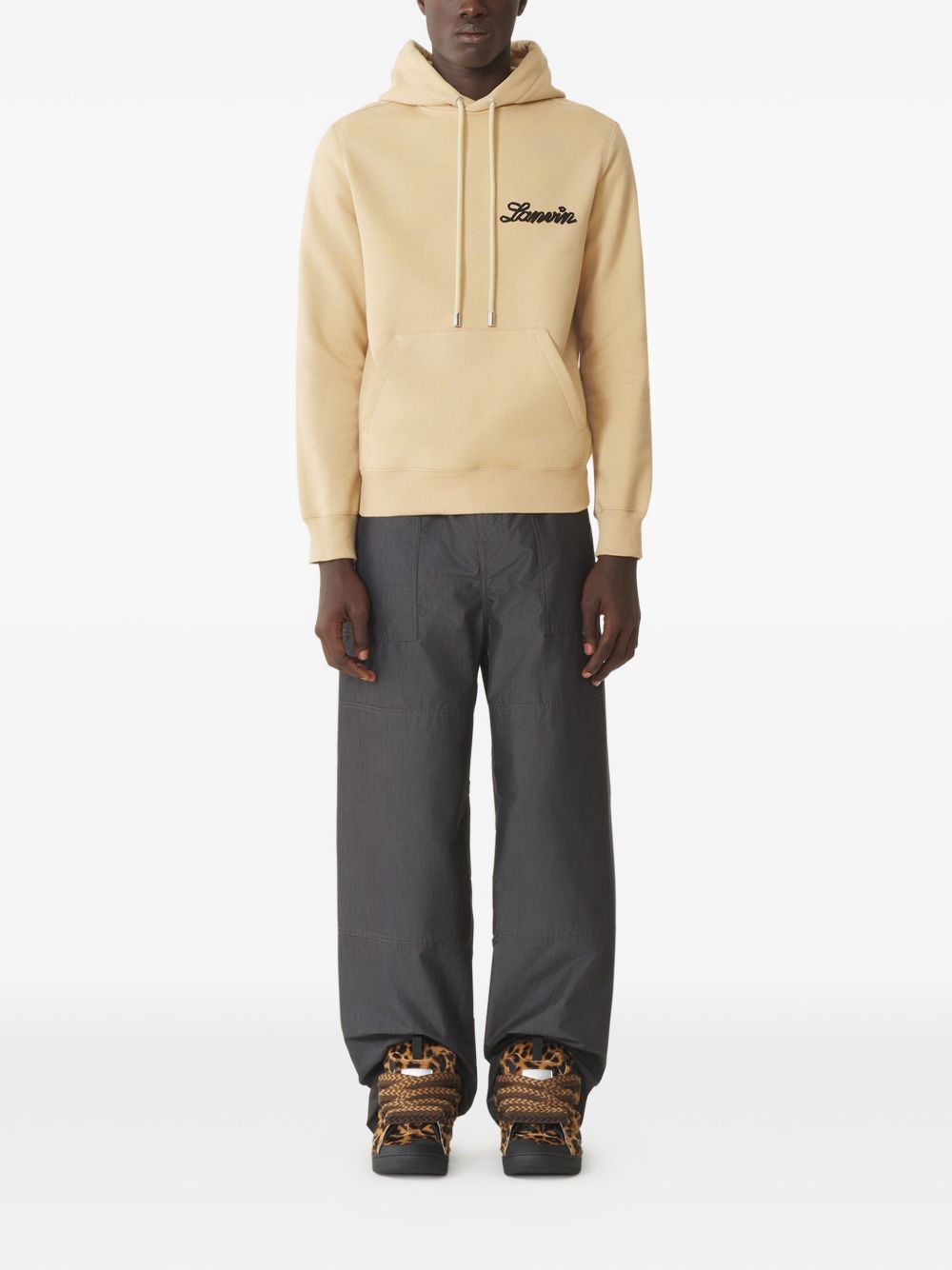 Beige Relaxed-Fit Hoodie with Adjustable Drawstring