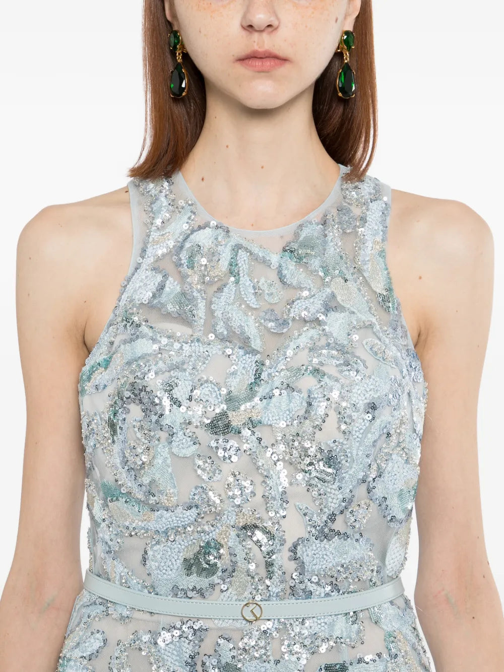 Embroidered Tulle Long Dress
