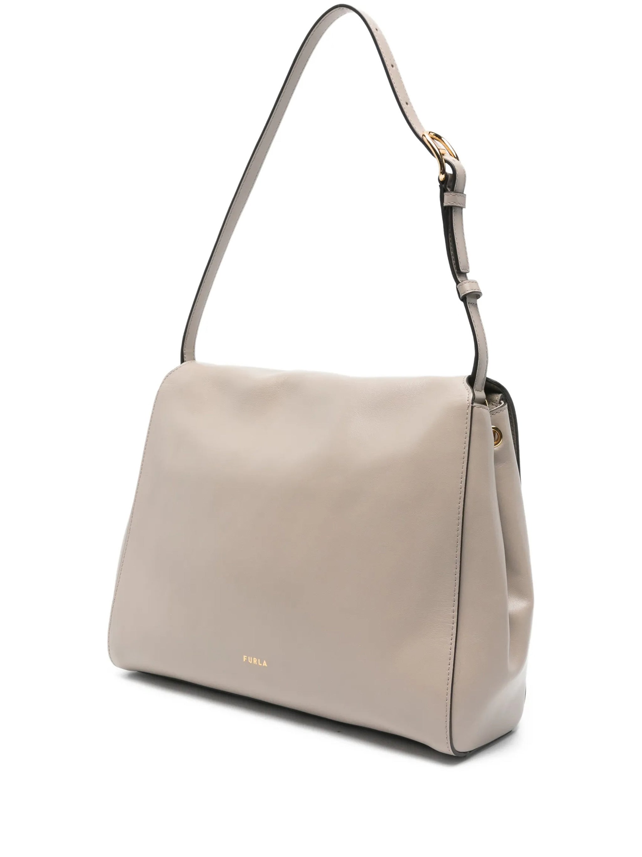 Domus M Structured Neutral Leather Shoulder Bag