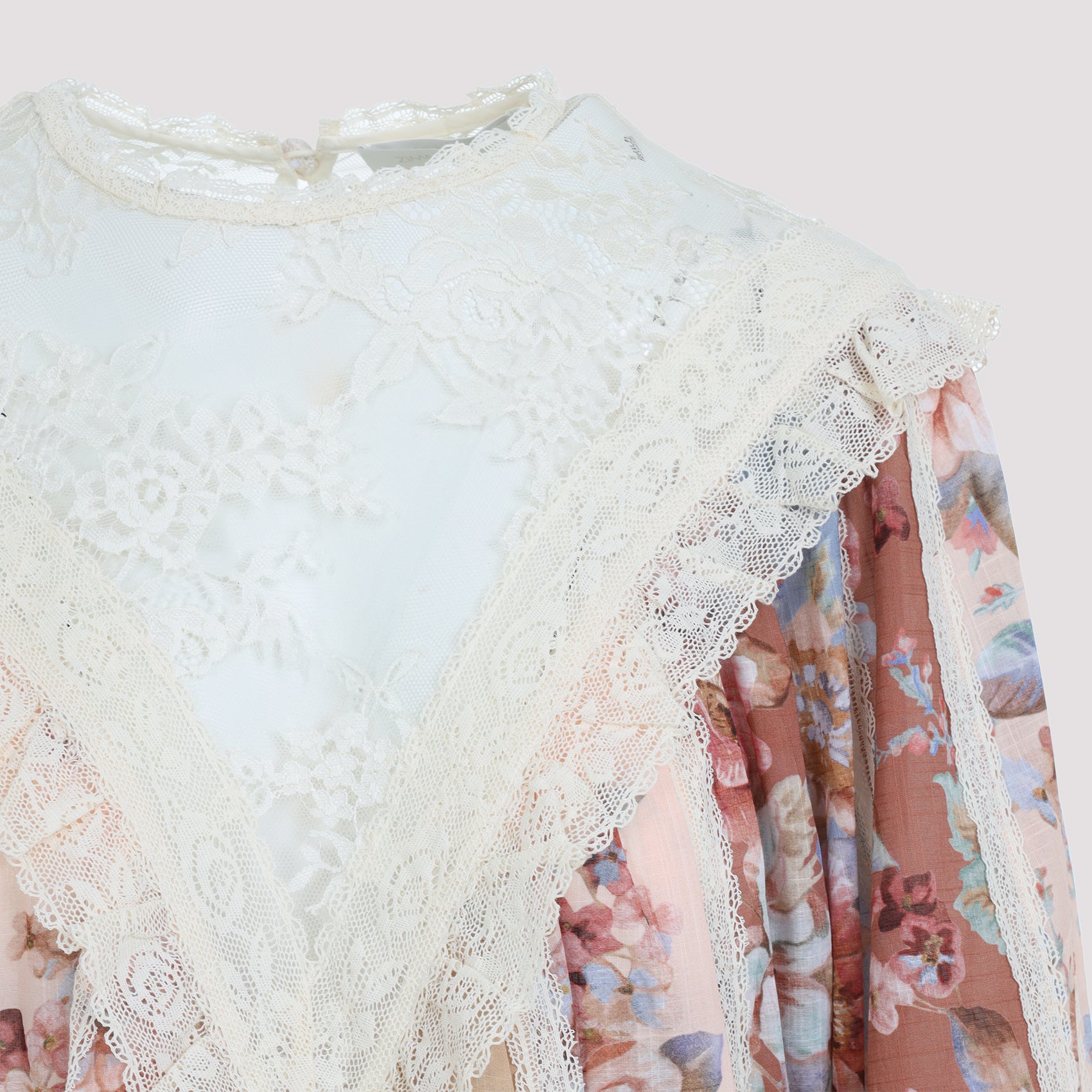 Multicolor Floral Print Blouse With Lace Yoke