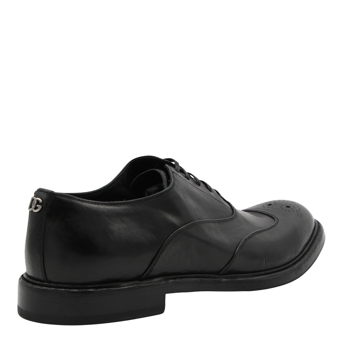 Brogue-Style Black Leather Flat Shoes