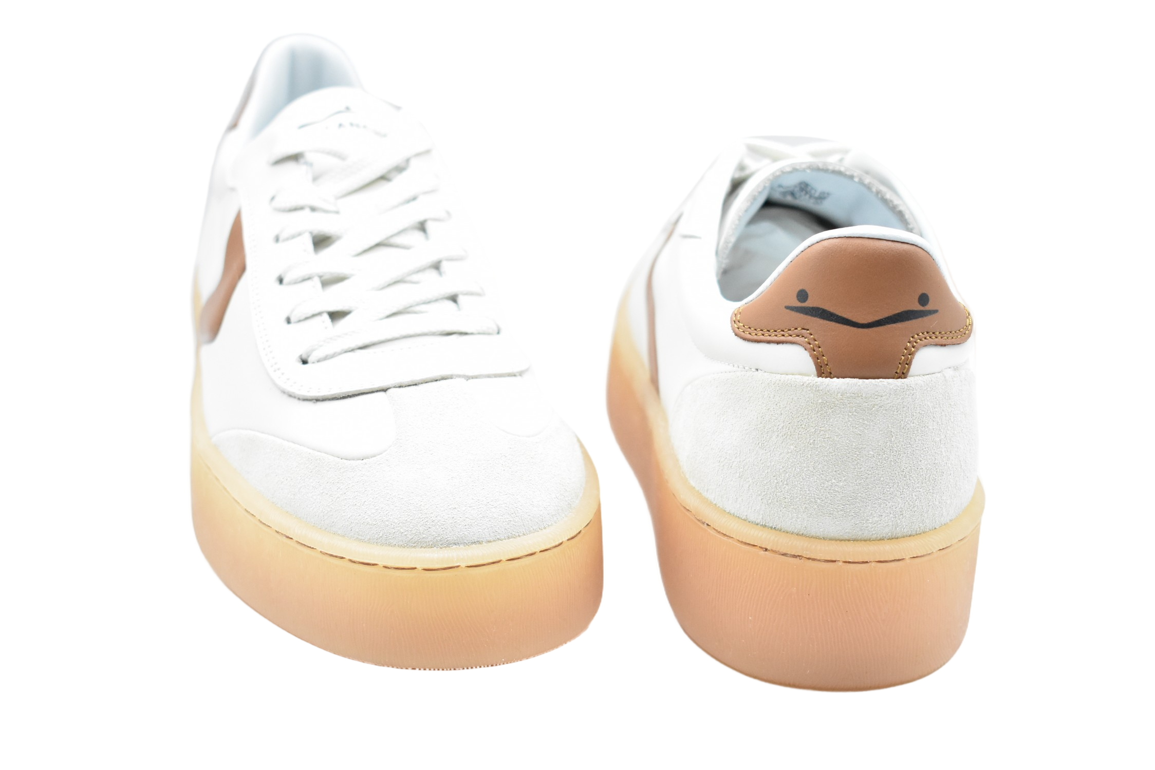Cognac-White Low-Top Sneakers With Suede