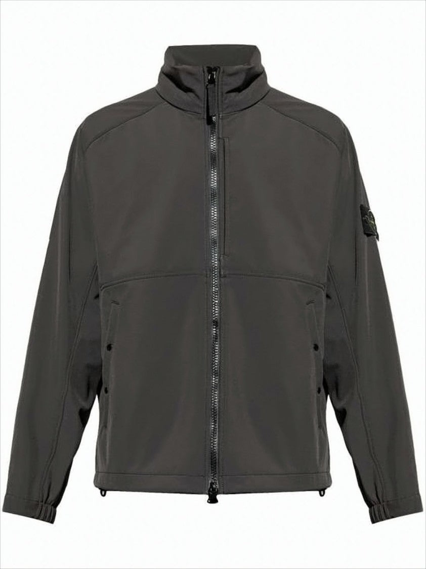 Relaxed Fit Grey Jacket with High Collar and Zipper Closure