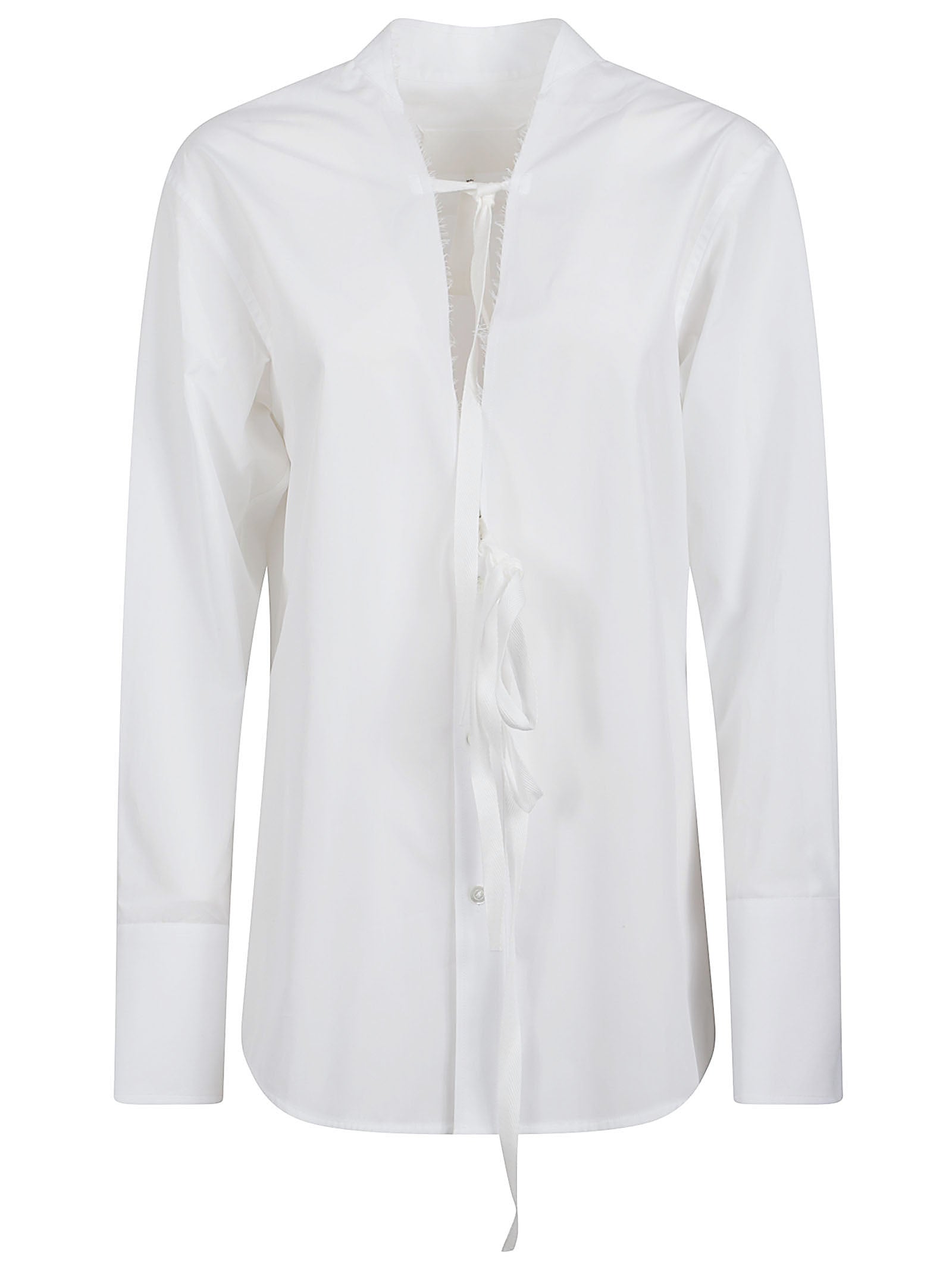 White Cotton Shirt with Classic Collarless Neckline