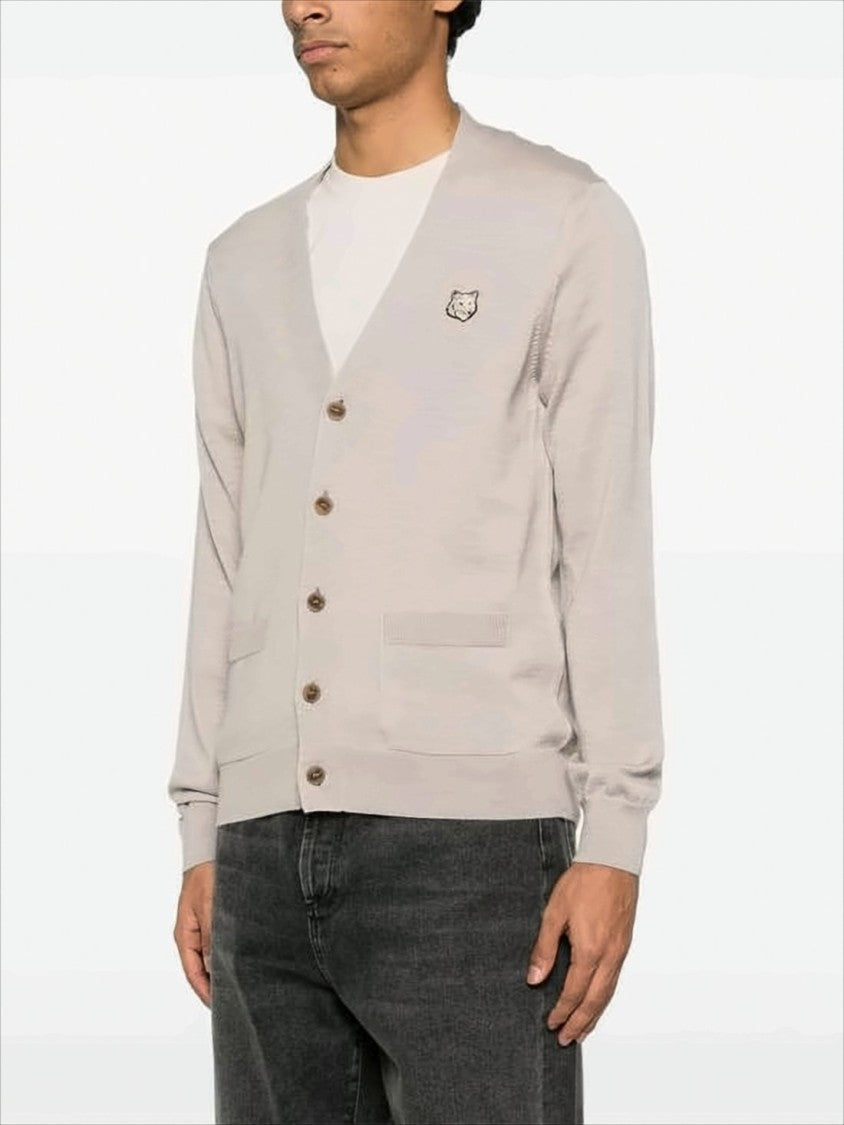 Soft Wool Cardigan With V-Neckline And Embroidered Emblem