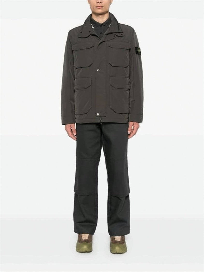 High Stand Collar Padded Jacket with Utility Pockets