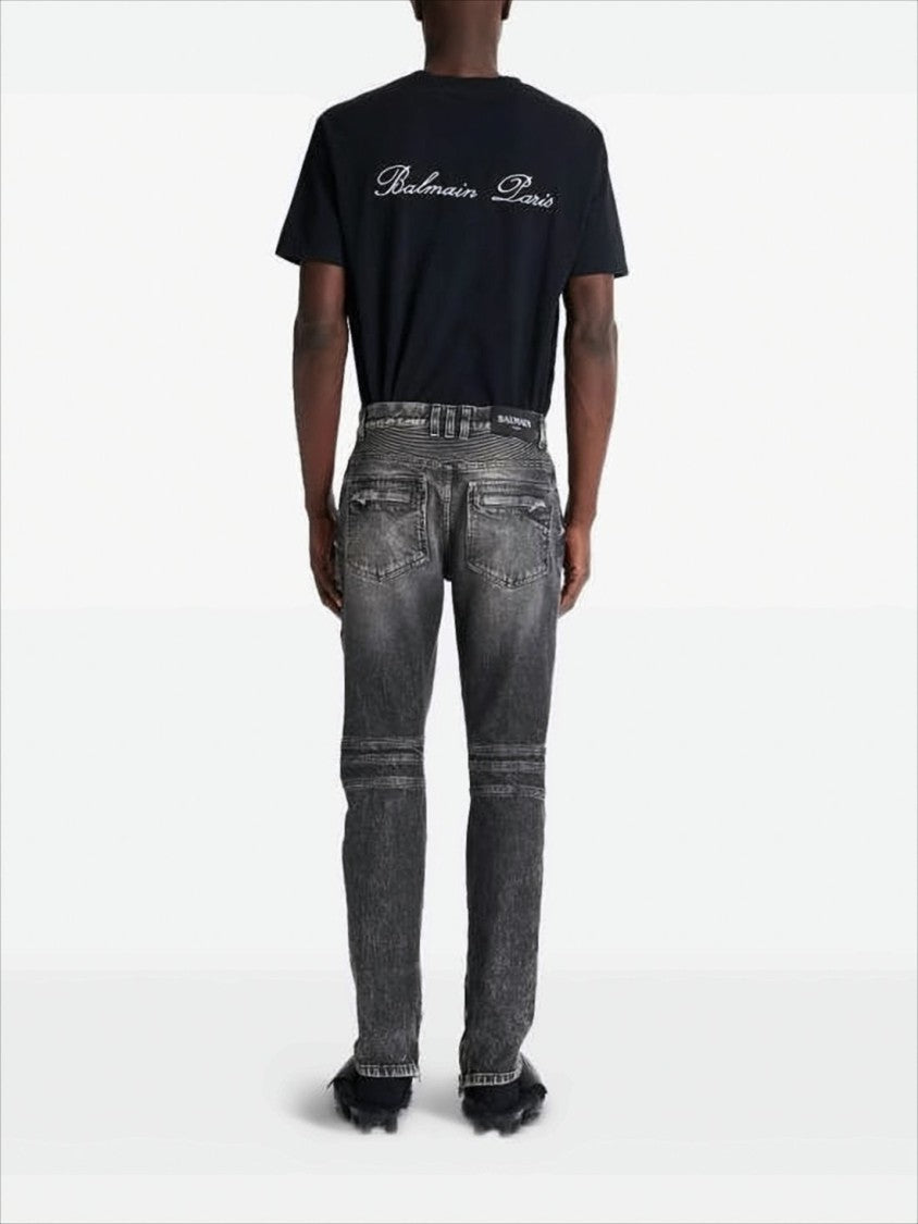 Slim Fit Distressed Denim Pants with Ribbed Detailing