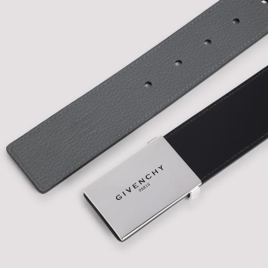 Black Calf Leather Belt with Textured Grey Interior
