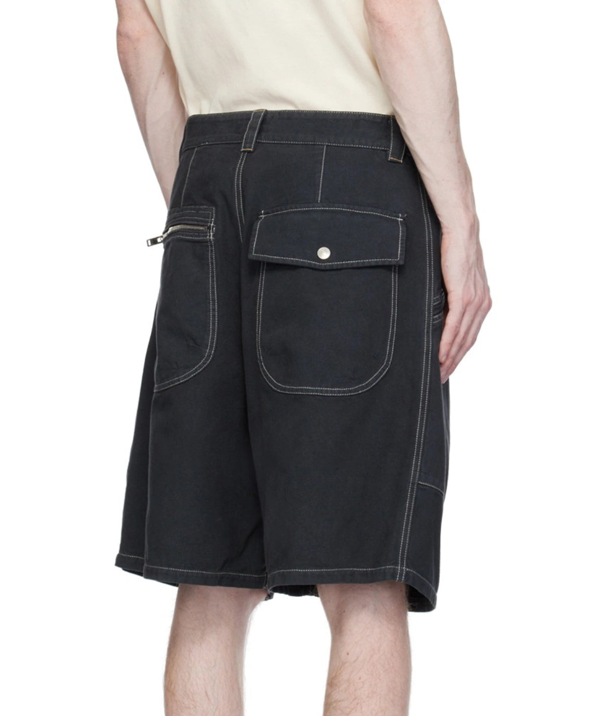 Relaxed-Fit Black Shorts with White Stitching