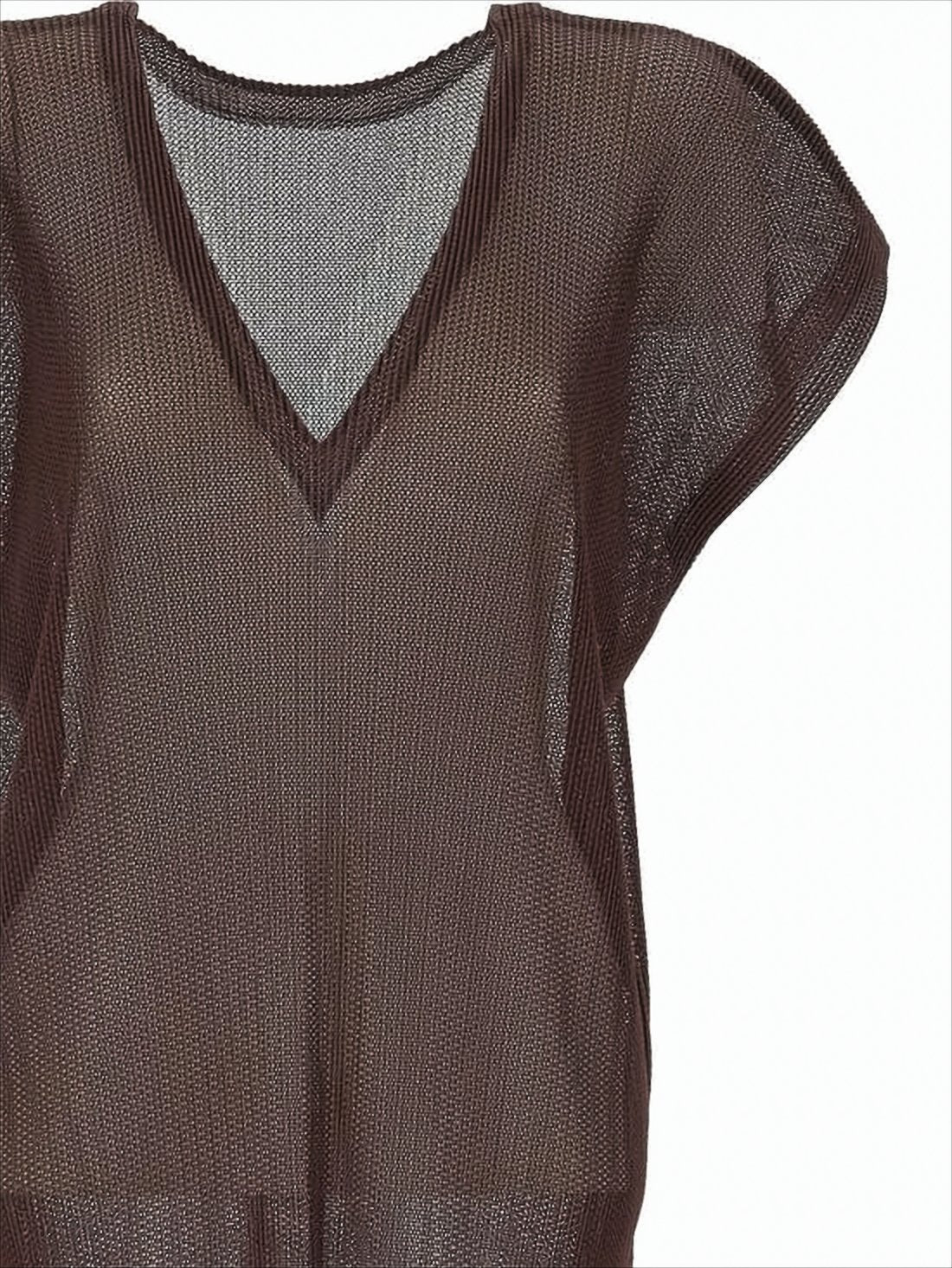 Semi-Sheer Brown Top with Deep V-Neckline