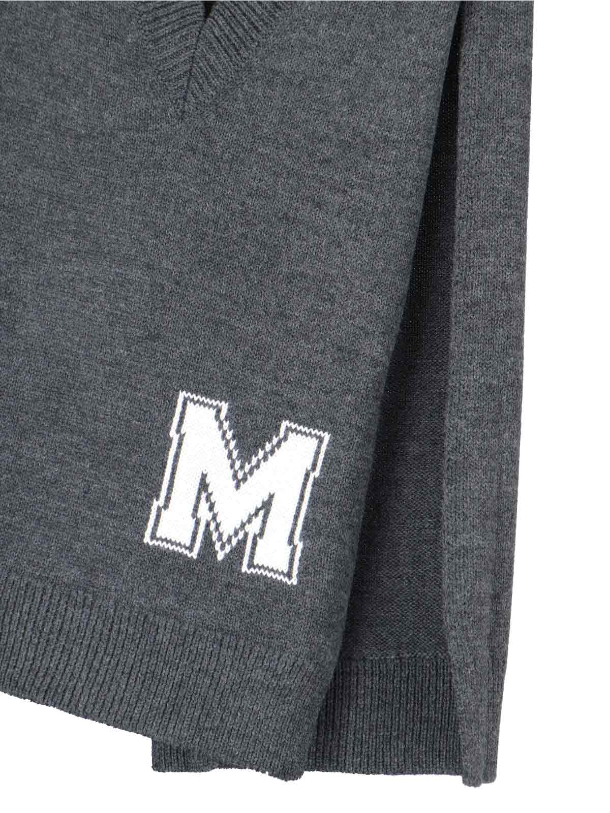 V-Neck Knit Sweater in Grey Virgin Wool Blend