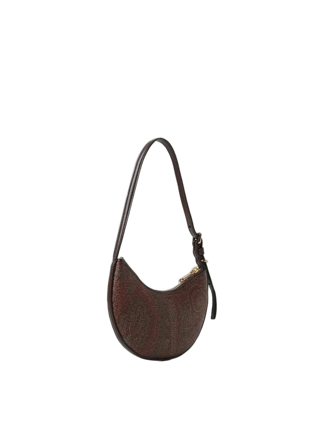 Crescent-Shaped Shoulder Bag with Paisley Pattern