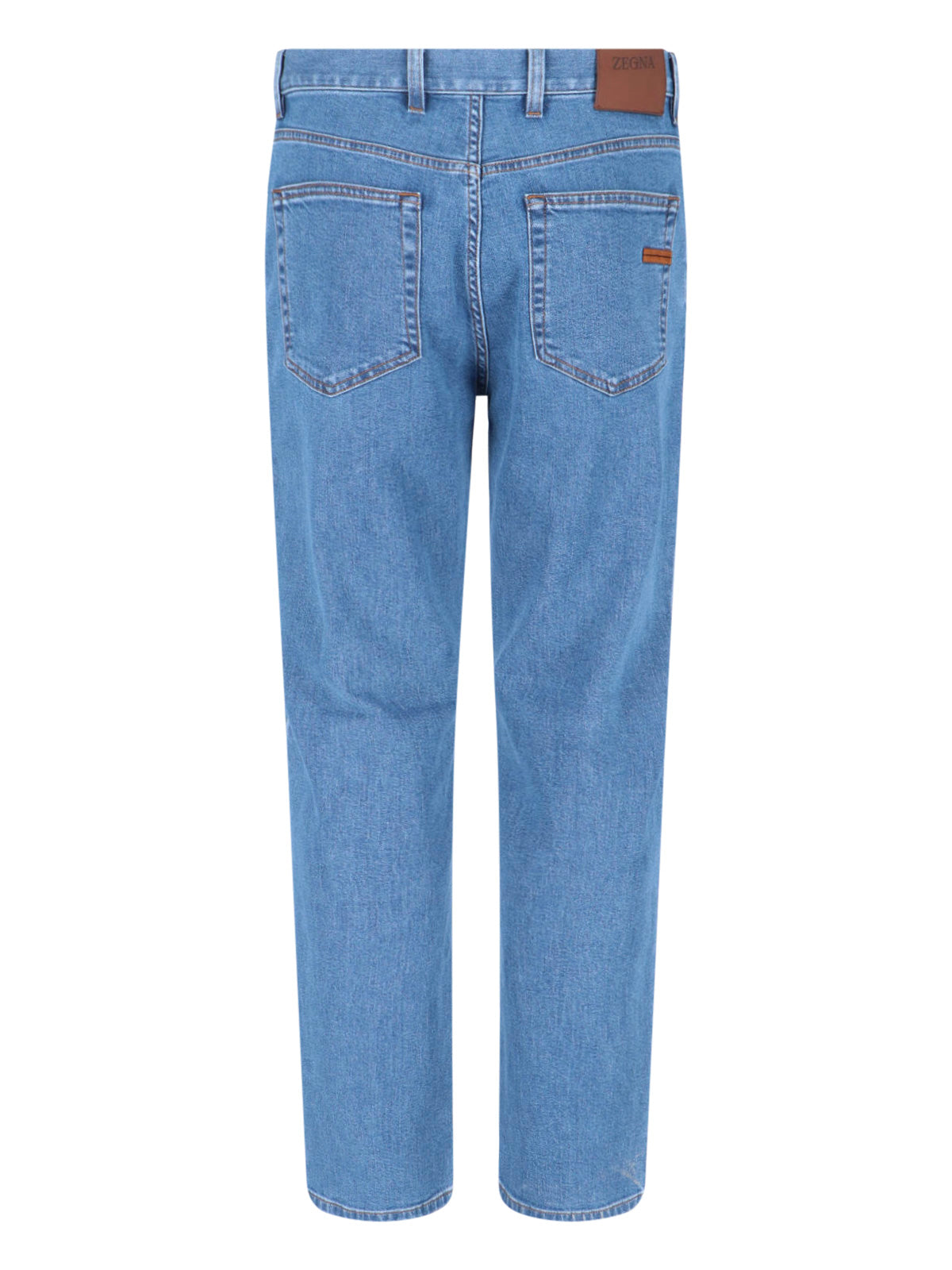 Blue High-Waist Cotton Denim Straight Jeans