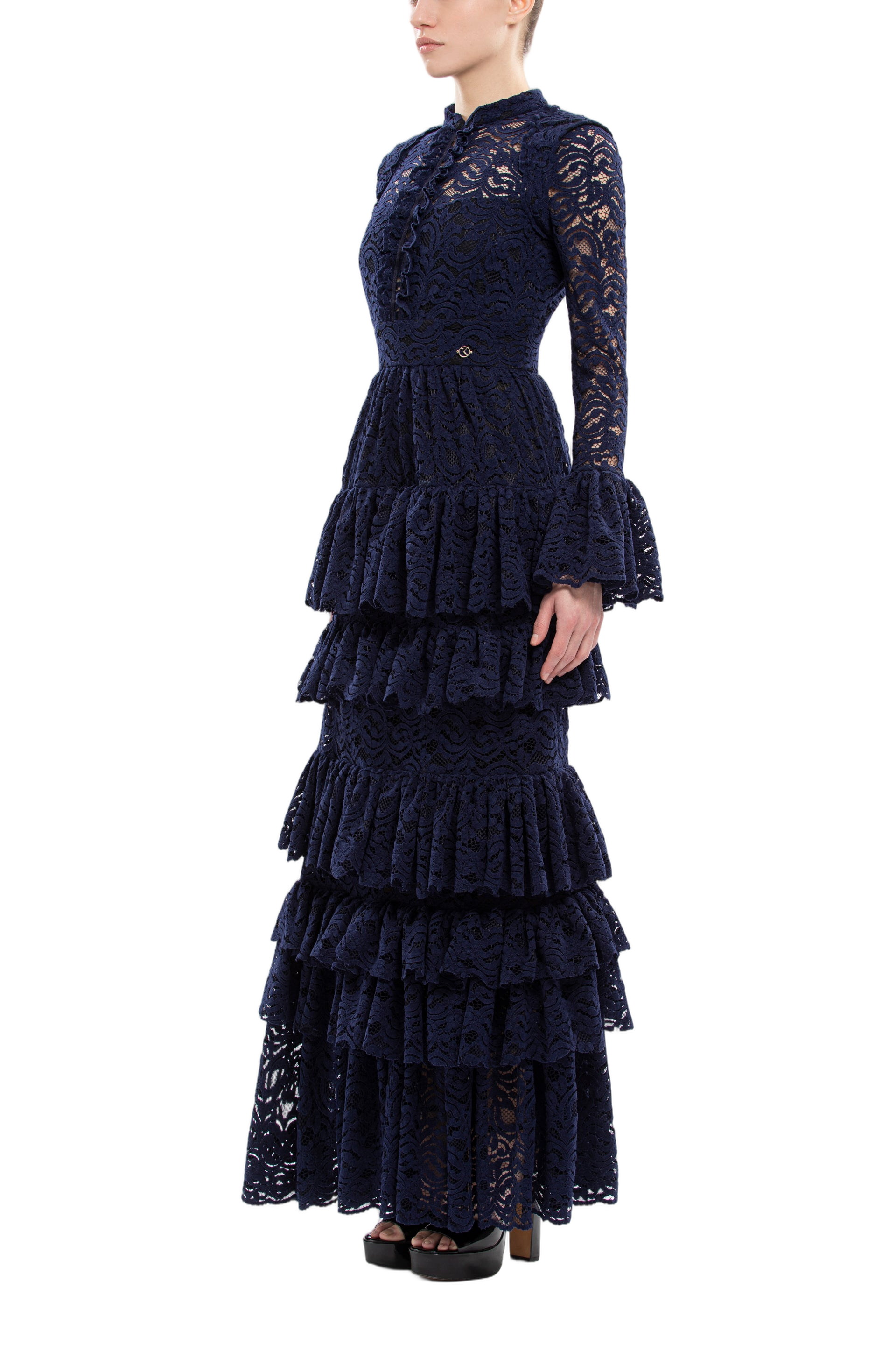 Ruffled Lace Long Dress