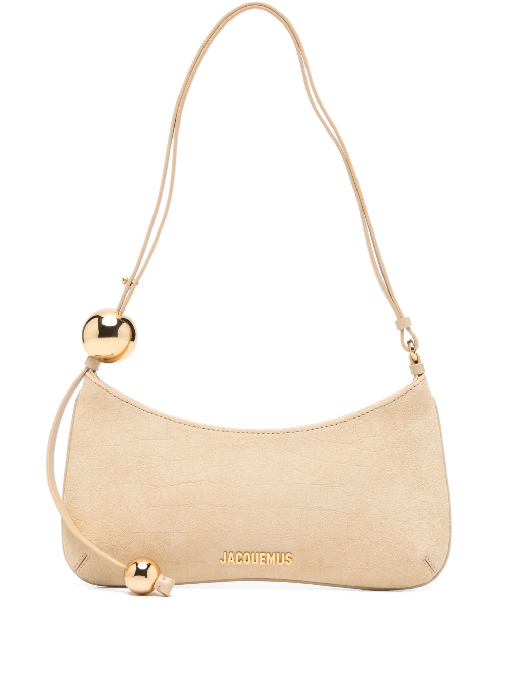 Beige Suede Top Handle Zip Bag