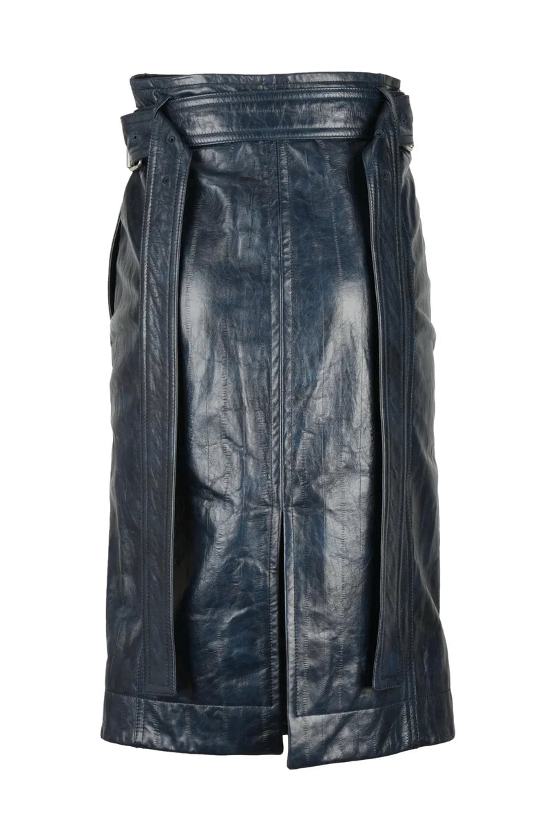 Leather Midi Skirt - Blue