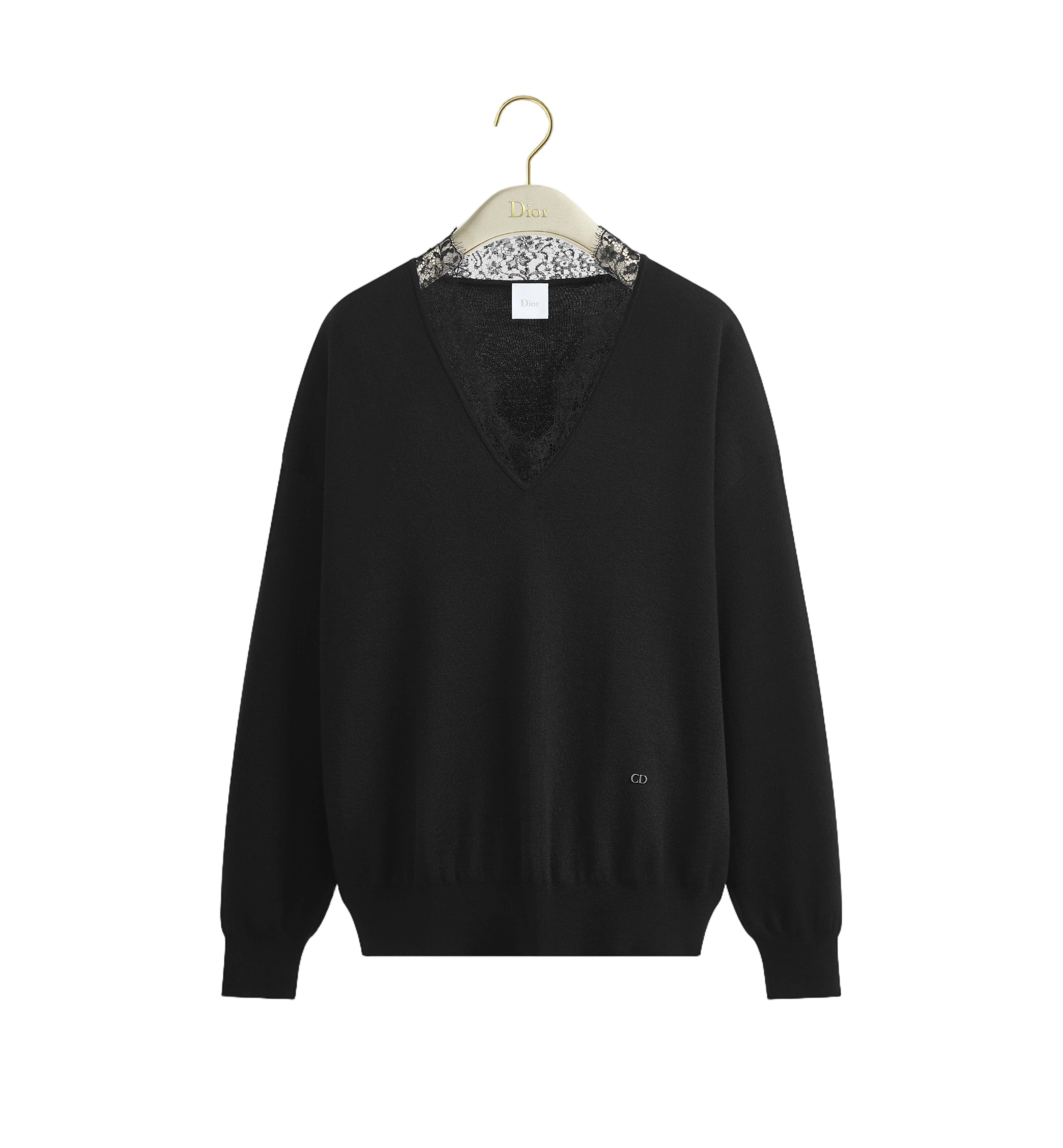 Knit Pullover With Deep V-Neckline And Lace Trim